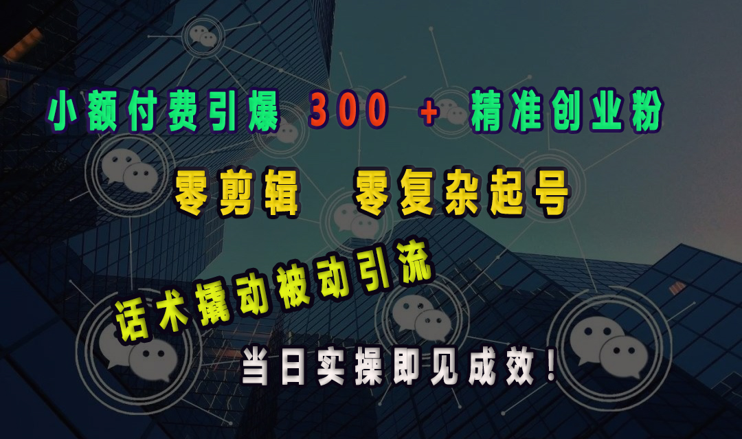 小额付费引爆 300 + 精准创业粉，零剪辑、零复杂起号，话术撬动被动引流，当日实操即见成效！-荔枝网络