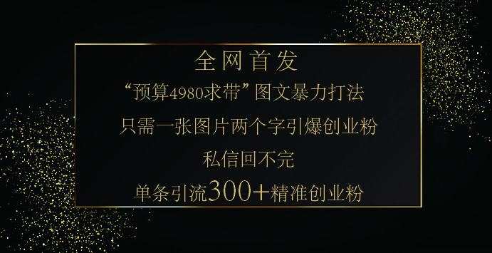 小红书，“预算 4980 带我飞” 的神奇图片引流法，堪称涨粉核武器！只需一张图，就能单条笔记凭借此方法，轻松引流 300 + 精准创业粉！-荔枝网络