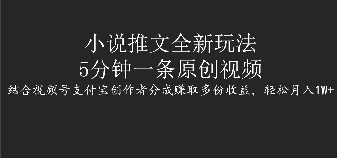 小说推文全新玩法，5分钟一条原创视频，结合视频号支付宝创作者分成赚取多份收益，轻松月入1W+-荔枝网络