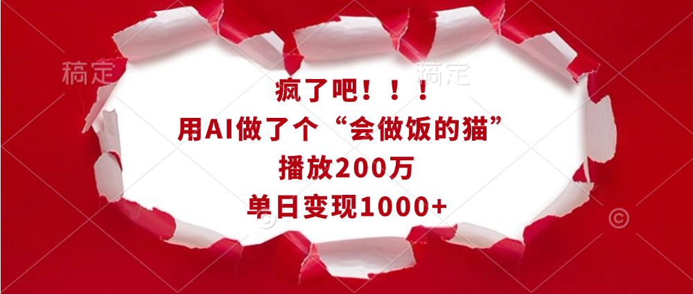 疯了吧!!!用AI做了个“会做饭的猫”,播放200万,单日变现1000+-荔枝网络