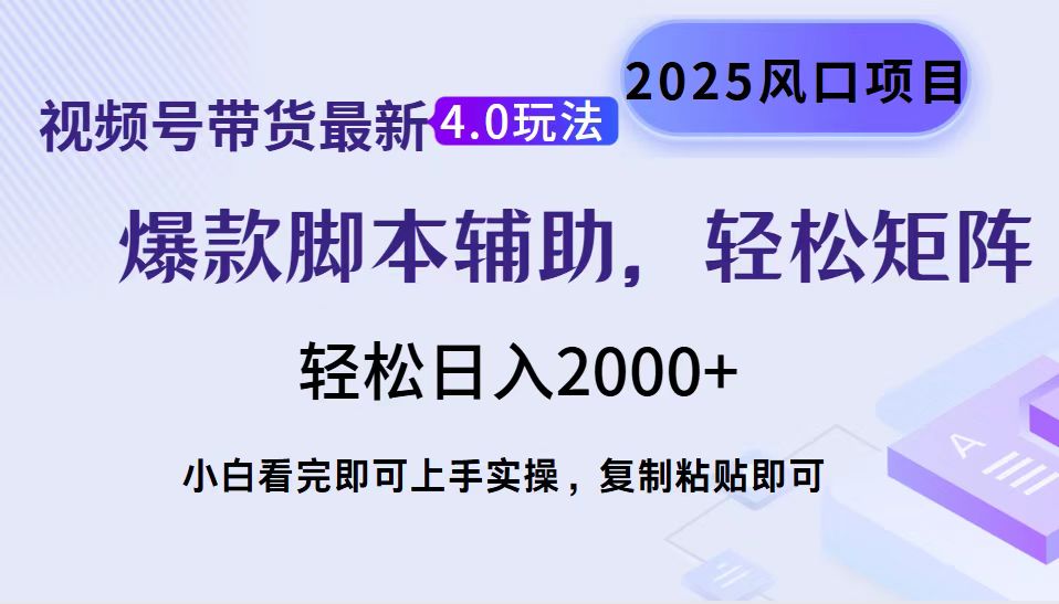 视频号带货最新4.0玩法，作品制作简单，当天起号，复制粘贴，脚本辅助，轻松矩阵日入2000+-荔枝网络