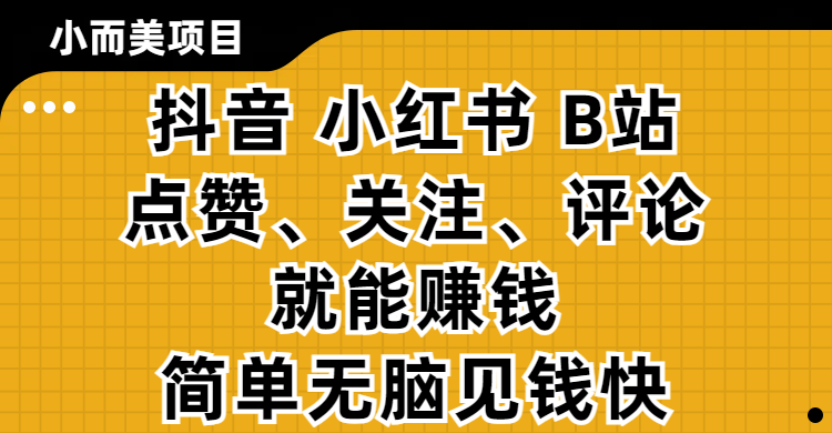 小而美的项目，抖音、小红书、B站视频点赞、关注、评论就能赚钱，简单无脑立见收益！妥妥的零撸项目-荔枝网络