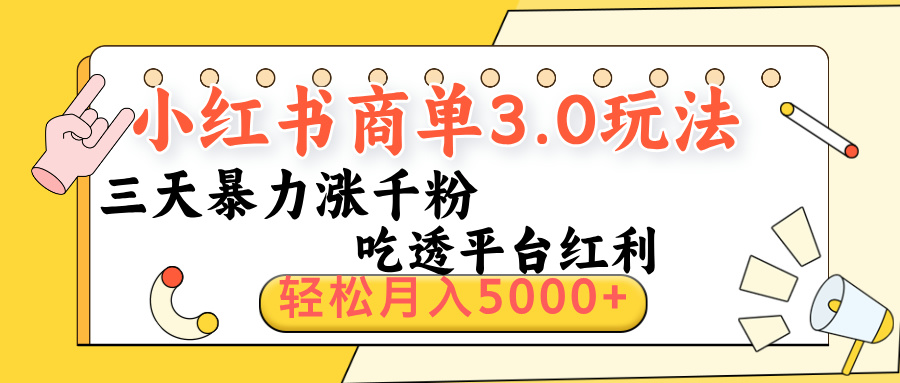 小红书商单3.0最新玩法，三天暴力涨千粉，吃透平台红利，轻松月入5000+-荔枝网络