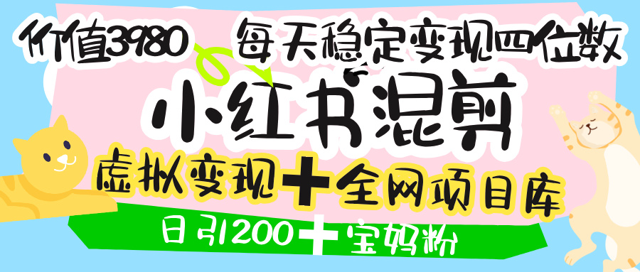 价值3980的小红书混剪， 虚拟变现 ＋全网项目库 ， 日引200+宝妈创业粉，每天稳定四位数变现-荔枝网络