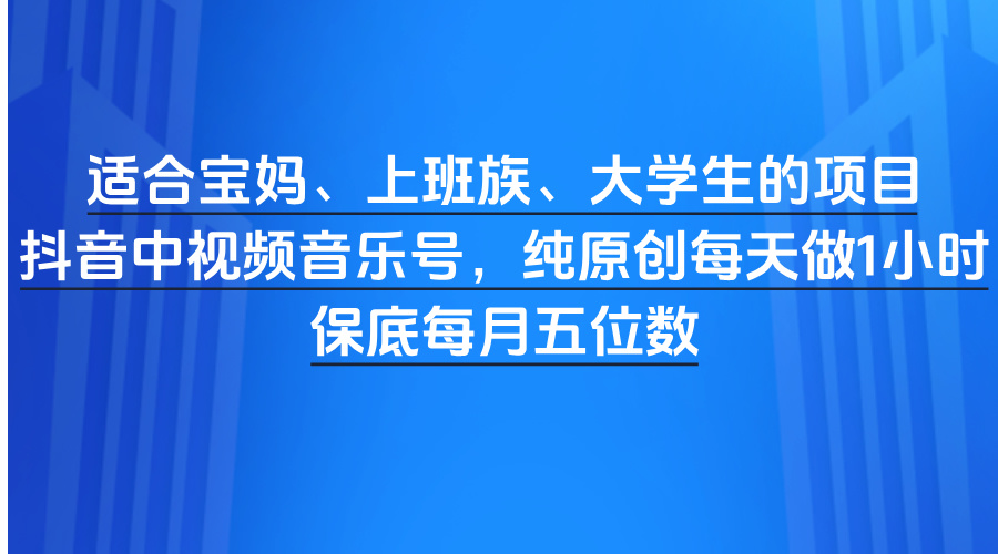 适合宝妈、上班族、大学生的项目，抖音中视频音乐号，纯原创每天做1小时，保底每月五位数-荔枝网络