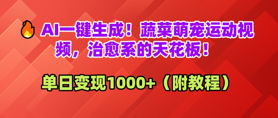 AI一键生成！蔬菜萌宠运动视频，治愈系的天花板！单日变现1000+（附教程）-荔枝网络
