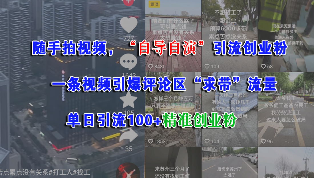 随手拍视频，“自导自演”引流创业粉，一条视频引爆评论区“求带”流量，单日引流100+精准创业粉-荔枝网络