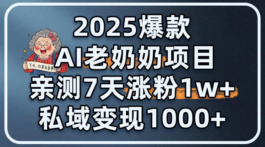 2025爆款 AI 老奶奶项目:亲测 7 天涨粉 1W+,私域变现 1000+-荔枝网络