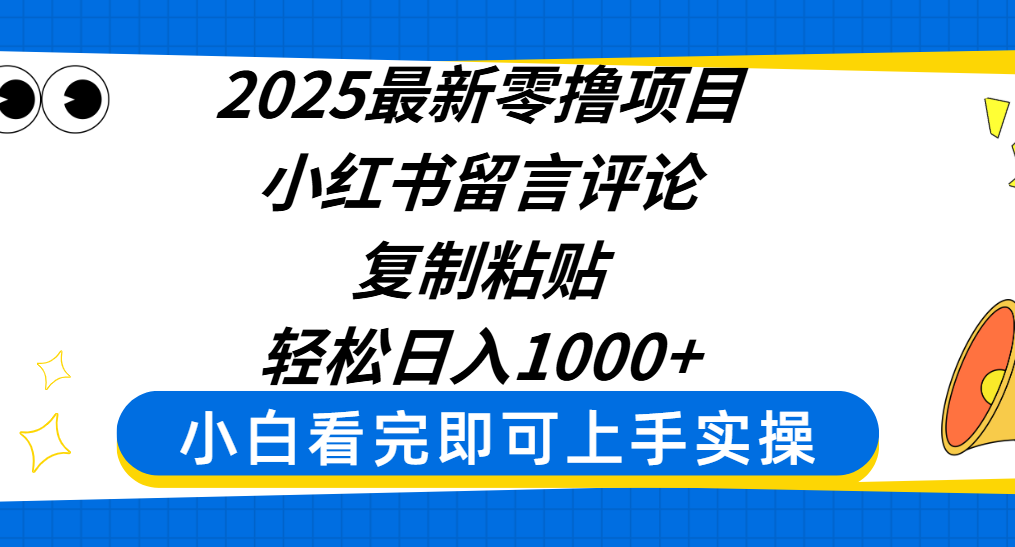 2025最新零撸项目，小红书留言评论，复制粘贴即可赚钱，轻松日入1000+-荔枝网络