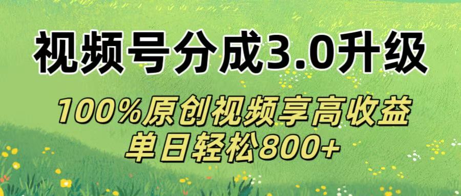 视频号分成3.0升级!100%原创视频享高收益,单日轻松800+-荔枝网络