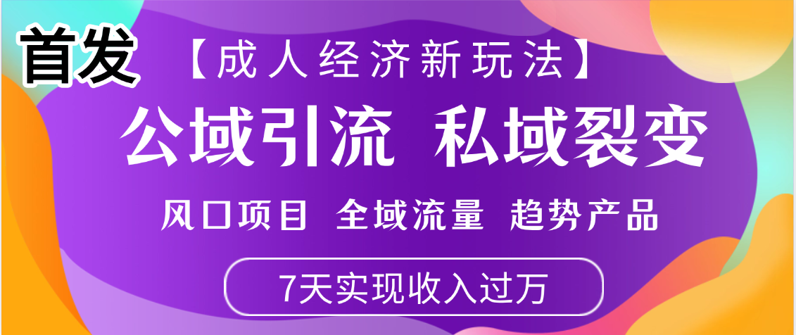 首发:【成人经济新玩法】市面独家玩法,风口项目、全域流量、趋势产品,7天实现月入过万-荔枝网络