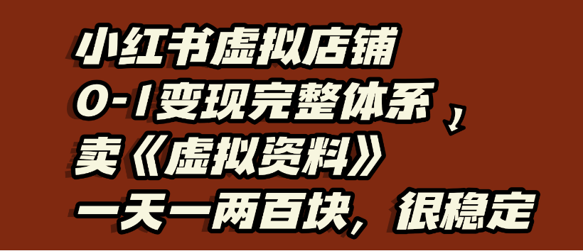 小红书虚拟店铺0-1变现完整体系,虚拟资料,一天一两百块,很稳定-荔枝网络