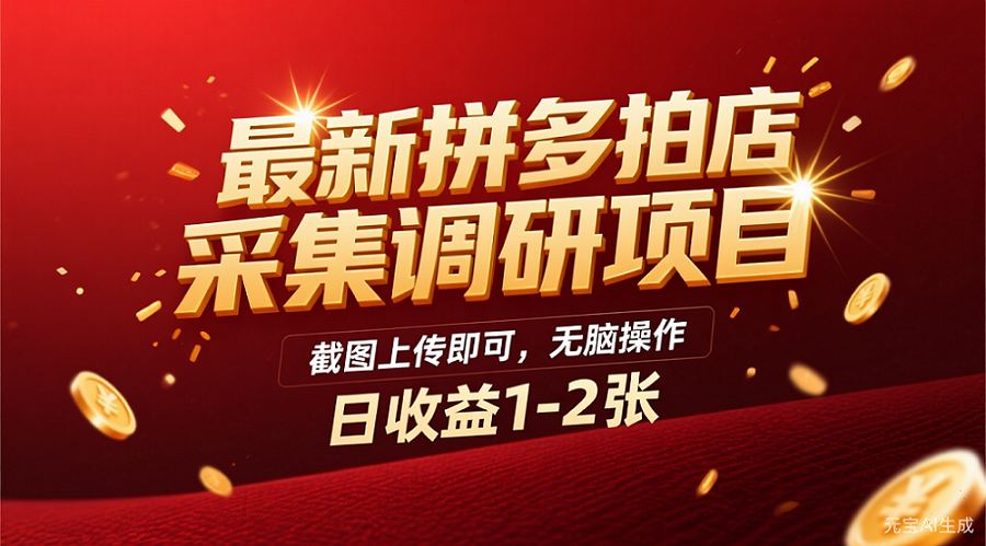 最新拼多多拍店采集调研项目，截图上传即可，无脑操作，日收益1-2张-荔枝网络