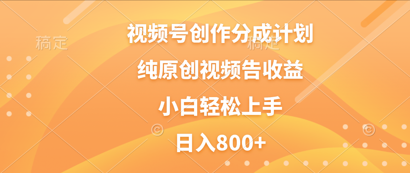 视频号创作分成计划，纯原创视频告收益，新手小白轻松上手，日入800+-荔枝网络