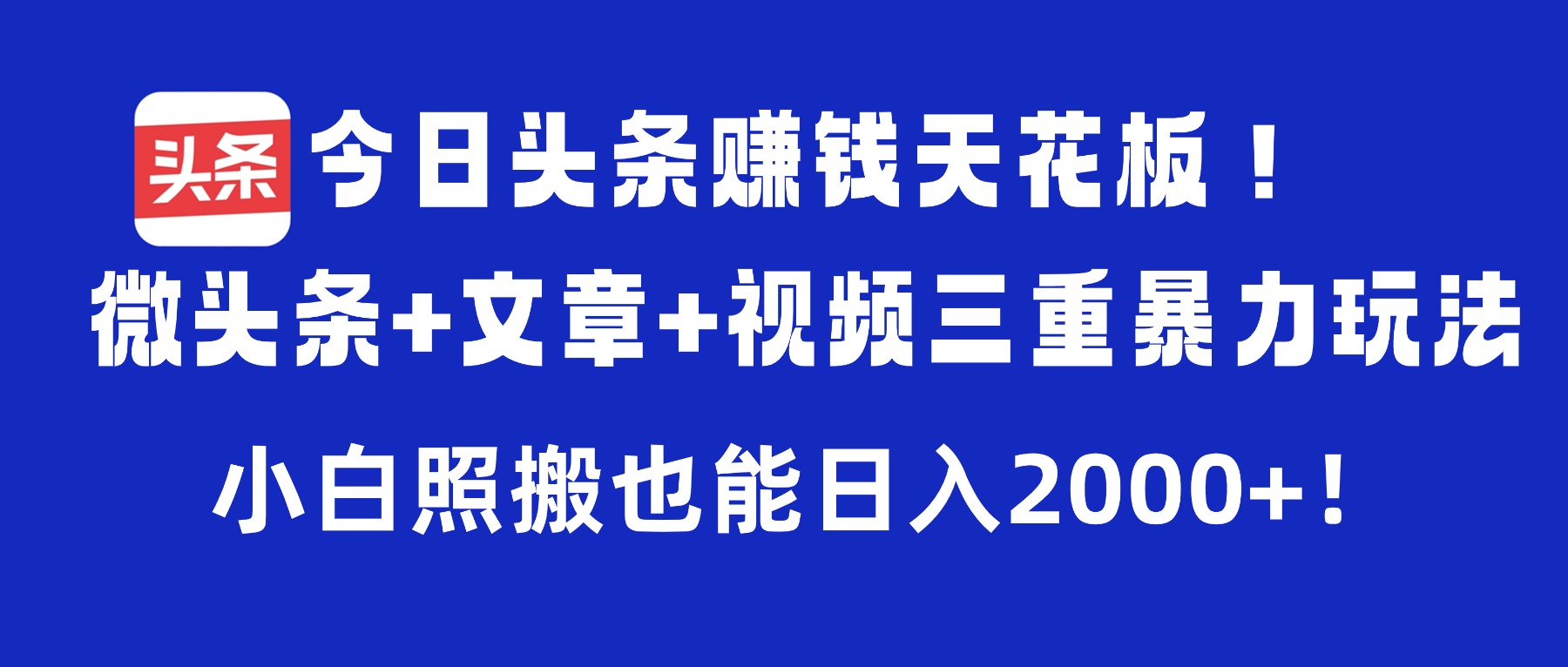 今日头条赚钱天花板!微头条+文章+视频三重暴力玩法,小白照搬也能日入2000+-荔枝网络