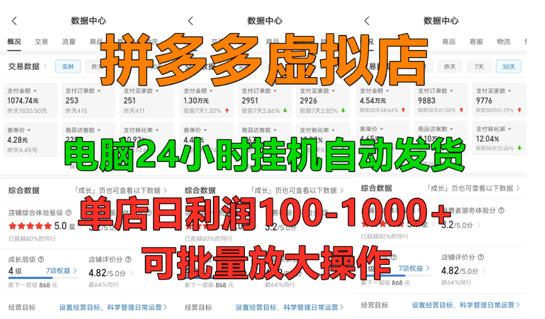 拼多多虚拟店，挂机全自动发货，单店日利润100-1000+，长久稳定新手首选项目，可批量放大操作-荔枝网络