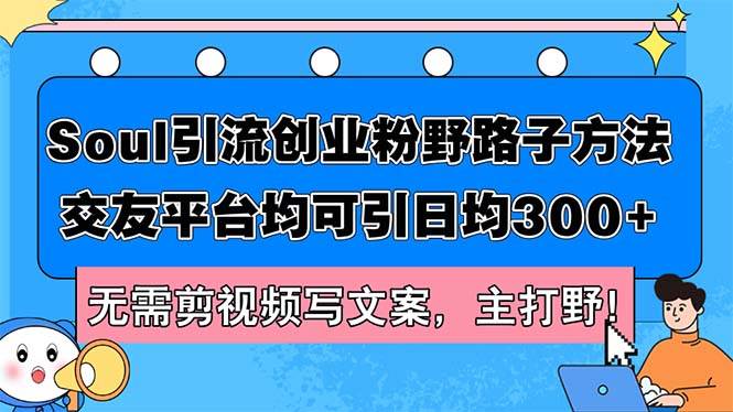 Soul引流创业粉野路子方法，交友平台均可引日均300+，无需剪视频写文案…-荔枝网络