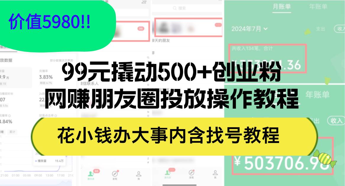 99元撬动500+创业粉,网赚朋友圈投放操作教程价值5980!花小钱办大事内...-荔枝网络